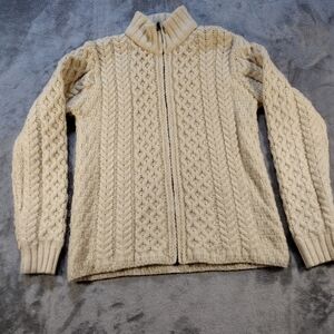 Vintage Made in Ireland Inis Crafts 100% Merino Wool Full Zip Cardigan Sweater